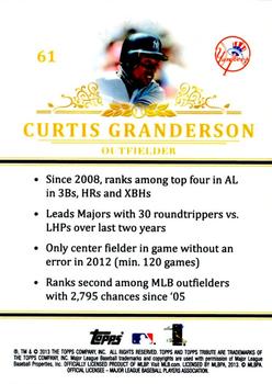 2013 Topps Tribute #61 Curtis Granderson Back