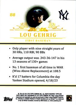 2013 Topps Tribute #88 Lou Gehrig Back