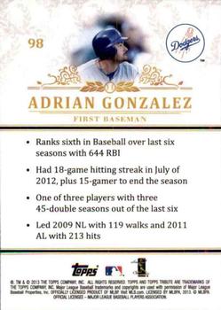 2013 Topps Tribute #98 Adrian Gonzalez Back