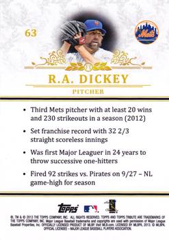 2013 Topps Tribute #63 R.A. Dickey Back