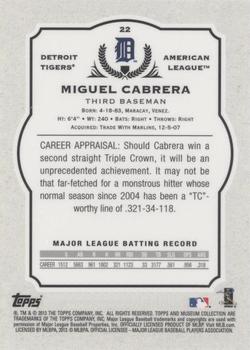 2013 Topps Museum Collection #22 Miguel Cabrera Back