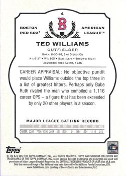 2013 Topps Museum Collection #4 Ted Williams Back