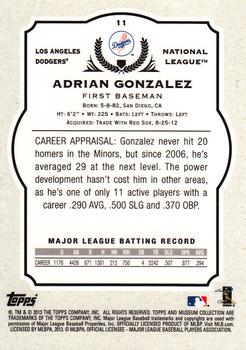 2013 Topps Museum Collection #11 Adrian Gonzalez Back