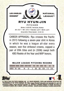 2013 Topps Museum Collection #15 Hyun-Jin Ryu Back