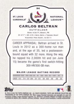 2013 Topps Museum Collection #94 Carlos Beltran Back
