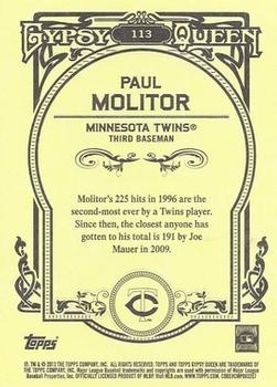 2013 Topps Gypsy Queen #113 Paul Molitor Back