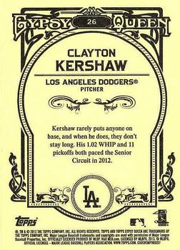 2013 Topps Gypsy Queen #26 Clayton Kershaw Back
