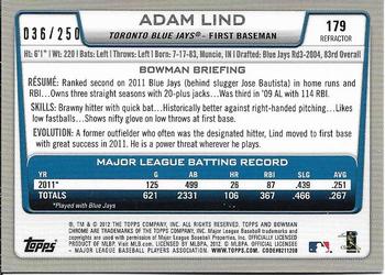 2012 Bowman Chrome - Blue Refractors #179 Adam Lind Back