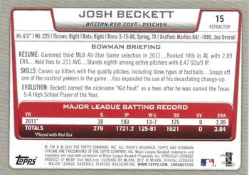 2012 Bowman Chrome - Green Refractors #15 Josh Beckett Back