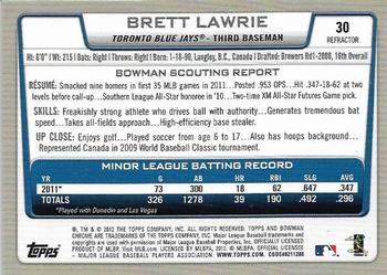 2012 Bowman Chrome - Green Refractors #30 Brett Lawrie Back
