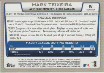 2012 Bowman Chrome - Green Refractors #87 Mark Teixeira Back