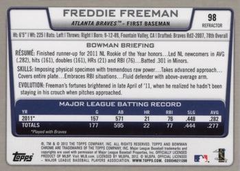 2012 Bowman Chrome - Green Refractors #98 Freddie Freeman Back