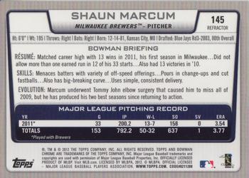 2012 Bowman Chrome - Green Refractors #145 Shaun Marcum Back
