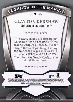 2012 Bowman Chrome - Legends In The Making Die Cuts #LIM-CK Clayton Kershaw Back