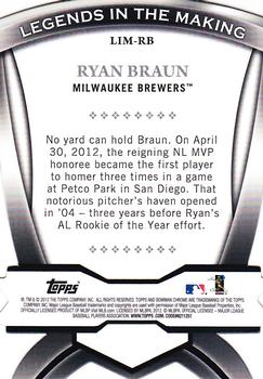2012 Bowman Chrome - Legends In The Making Die Cuts #LIM-RB Ryan Braun Back