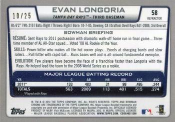 2012 Bowman Chrome - Orange Refractors #58 Evan Longoria Back