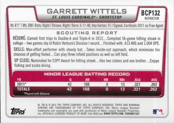 2012 Bowman Chrome - Prospects Green Refractors #BCP132 Garrett Wittels Back