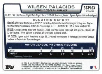2012 Bowman Chrome - Prospects Green Refractors #BCP163 Wilsen Palacios Back