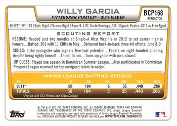2012 Bowman Chrome - Prospects Green Refractors #BCP168 Willy Garcia Back