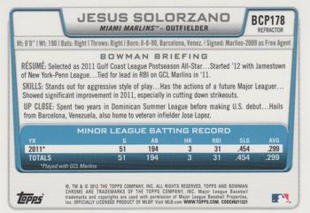 2012 Bowman Chrome - Prospects Green Refractors #BCP178 Jesus Solorzano Back