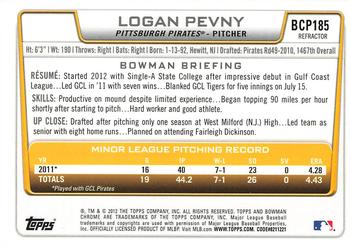 2012 Bowman Chrome - Prospects Green Refractors #BCP185 Logan Pevny Back