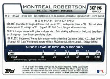 2012 Bowman Chrome - Prospects Green Refractors #BCP196 Montreal Robertson Back