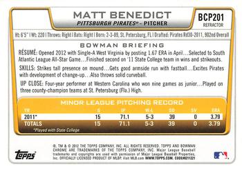 2012 Bowman Chrome - Prospects Green Refractors #BCP201 Matt Benedict Back