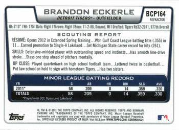 2012 Bowman Chrome - Prospects X-Fractors #BCP164 Brandon Eckerle Back