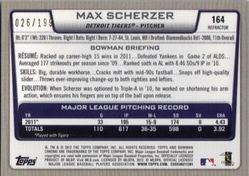 2012 Bowman Chrome - Purple Refractors #164 Max Scherzer Back