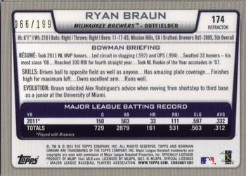 2012 Bowman Chrome - Purple Refractors #174 Ryan Braun Back