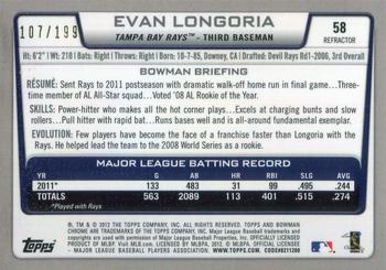2012 Bowman Chrome - Purple Refractors #58 Evan Longoria Back