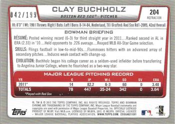 2012 Bowman Chrome - Purple Refractors #204 Clay Buchholz Back