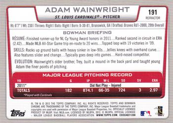 2012 Bowman Chrome - Refractors #191 Adam Wainwright Back