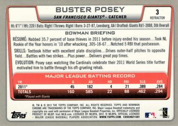 2012 Bowman Chrome - Refractors #3 Buster Posey Back