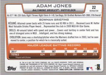 2012 Bowman Chrome - Refractors #22 Adam Jones Back