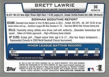 2012 Bowman Chrome - Refractors #30 Brett Lawrie Back