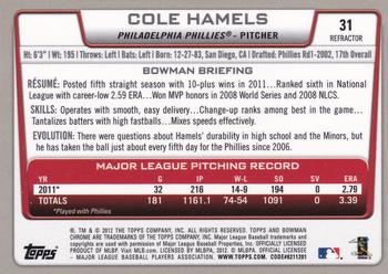 2012 Bowman Chrome - Refractors #31 Cole Hamels Back