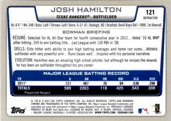 2012 Bowman Chrome - Refractors #121 Josh Hamilton Back