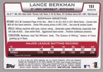 2012 Bowman Chrome - Refractors #151 Lance Berkman Back