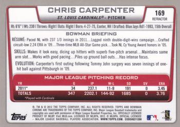 2012 Bowman Chrome - Refractors #169 Chris Carpenter Back
