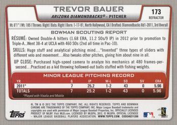 2012 Bowman Chrome - Refractors #173 Trevor Bauer Back
