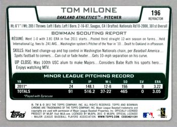 2012 Bowman Chrome - Refractors #196 Tommy Milone Back