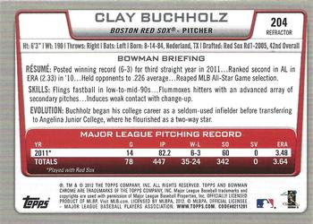 2012 Bowman Chrome - Refractors #204 Clay Buchholz Back