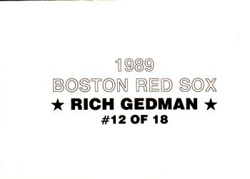 1989 Boston Red Sox Team Set (unlicensed) #12 Rich Gedman Back