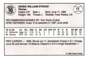 1989 Peoria Chiefs #11 Derek Stroud Back