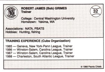 1989 Peoria Chiefs #32 Bob Grimes Back