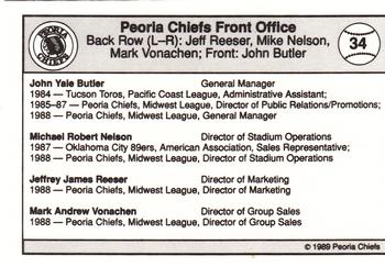 1989 Peoria Chiefs #34 Front Office Staff Back