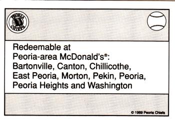 1989 Peoria Chiefs #35 McDonald's Coupon Back