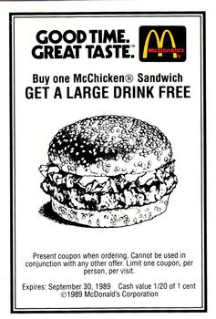 1989 Peoria Chiefs #35 McDonald's Coupon Front