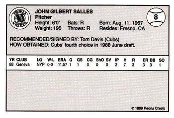 1989 Peoria Chiefs #8 John Salles Back